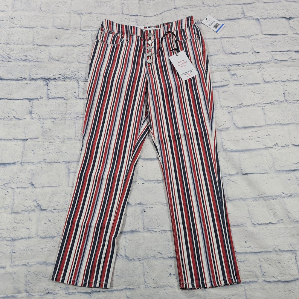 Skinnygirl Jeans WOMEN 25/0 Red White Risk Taker Nantucket Stripe High Rise Crop